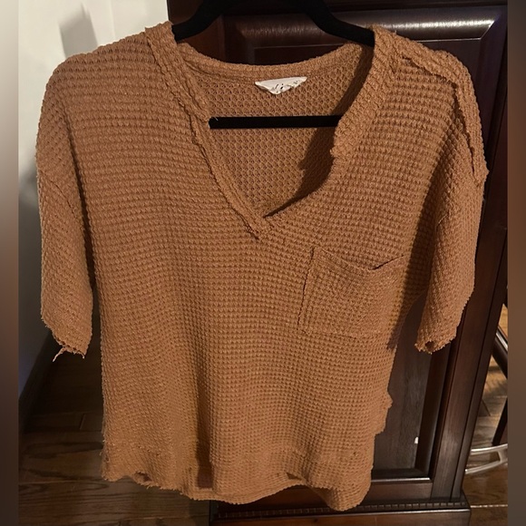 Brown Waffle Cut Shirt With Pocket - Picture 1 of 3